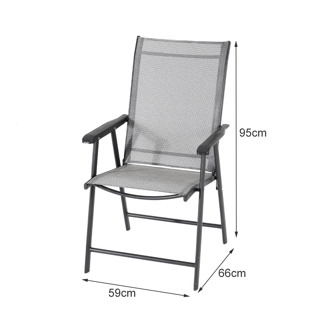 Set of 3 Garden Patio Glass Umbrella Table and Folding Chairs Set