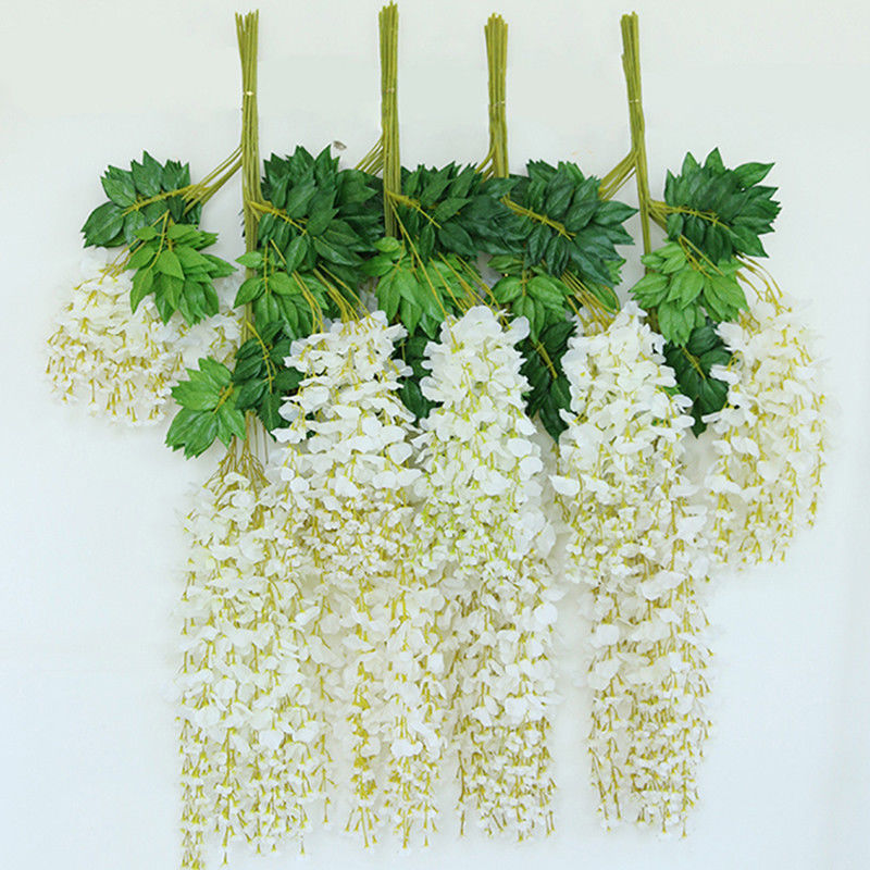 12PCS Artificial Silk Wisteria Fake Flower Vine Wedding Garland Hanging Decoration, White