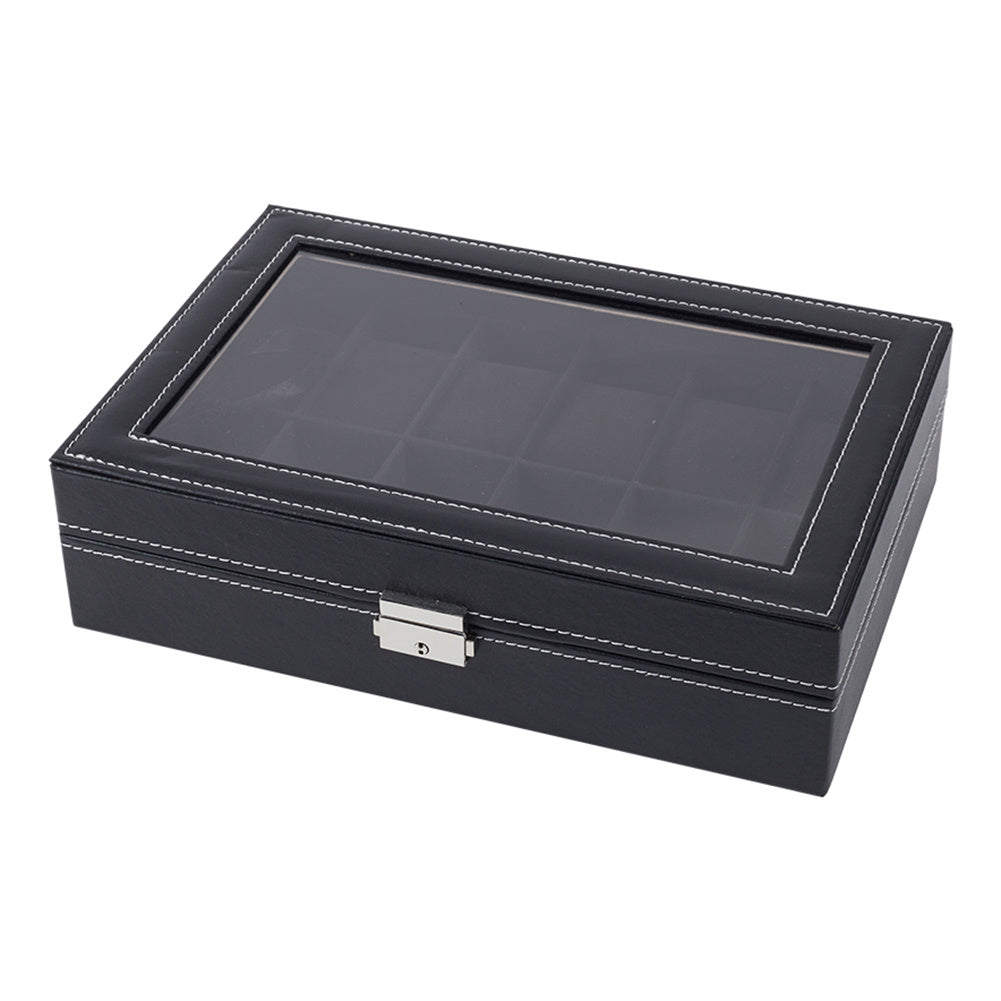 Black 12 Slot Synthetic Leather Watch Display Box