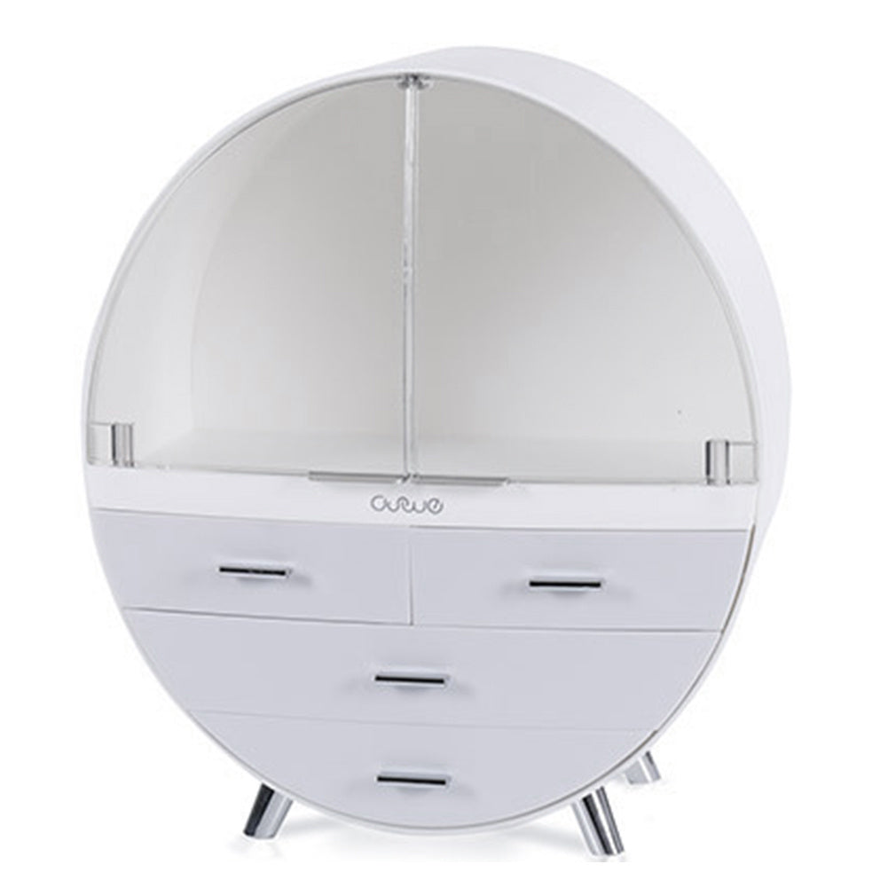 Grey Dust Proof Round Cosmetic Storage Box Desktop Organizer