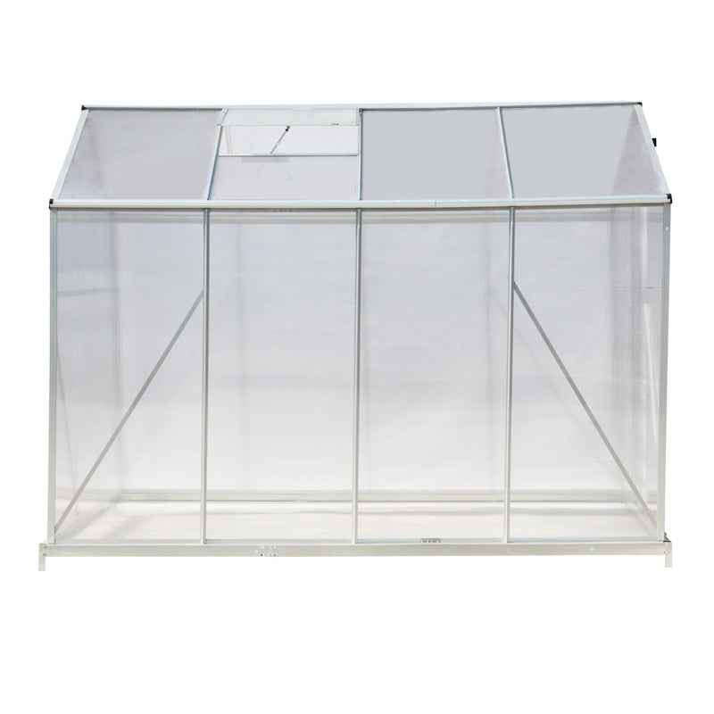 8ft x 6ft Greenhouse Polycarbonate Aluminium Greenhouse with Window, Sliding Door, and Foundation