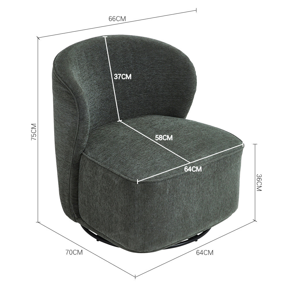 Dark Green 66cm W Chic Upholstered Swivel Chair