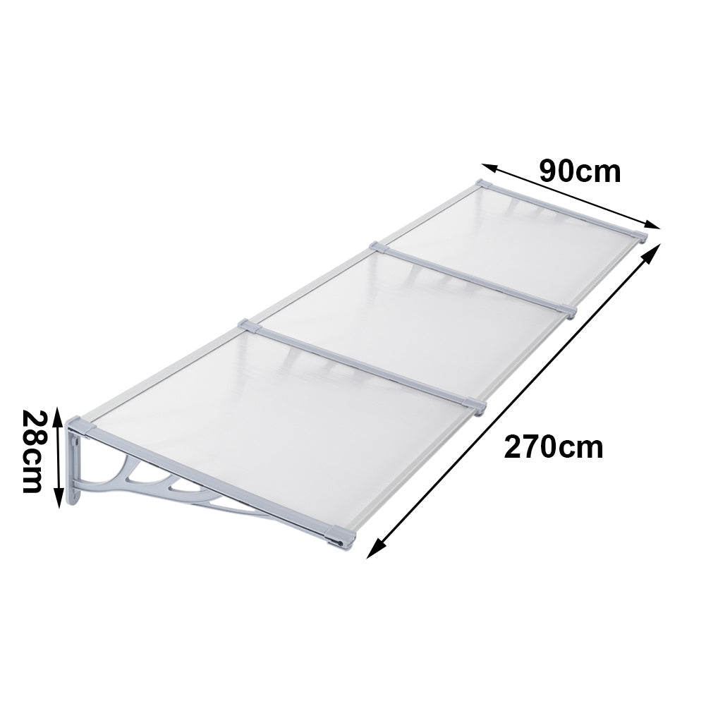 Grey Straight Door Canopy Awning Shade Shelter, 270x90x28CM
