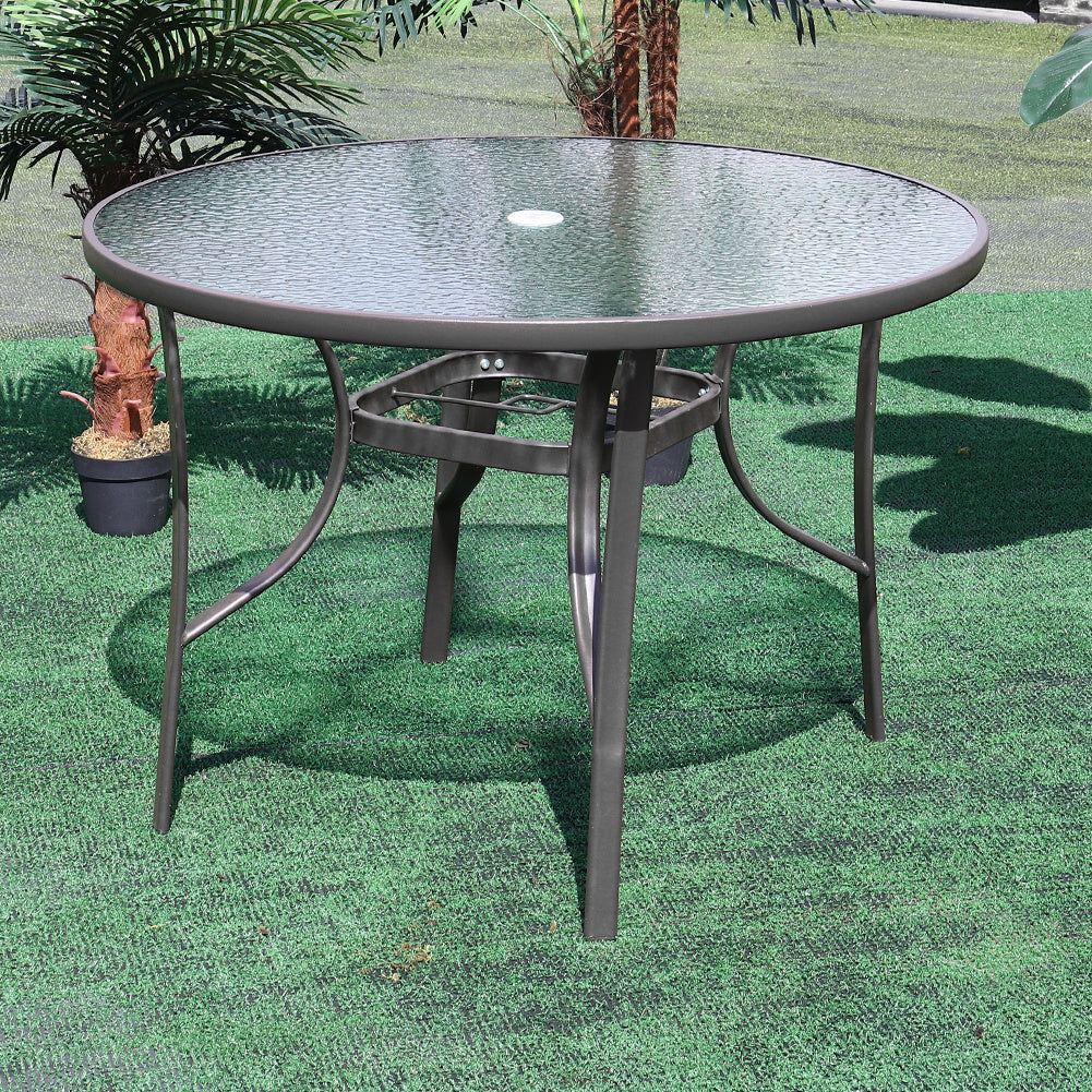 Garden Ripple Glass Round Table With Umbrella Hole Black