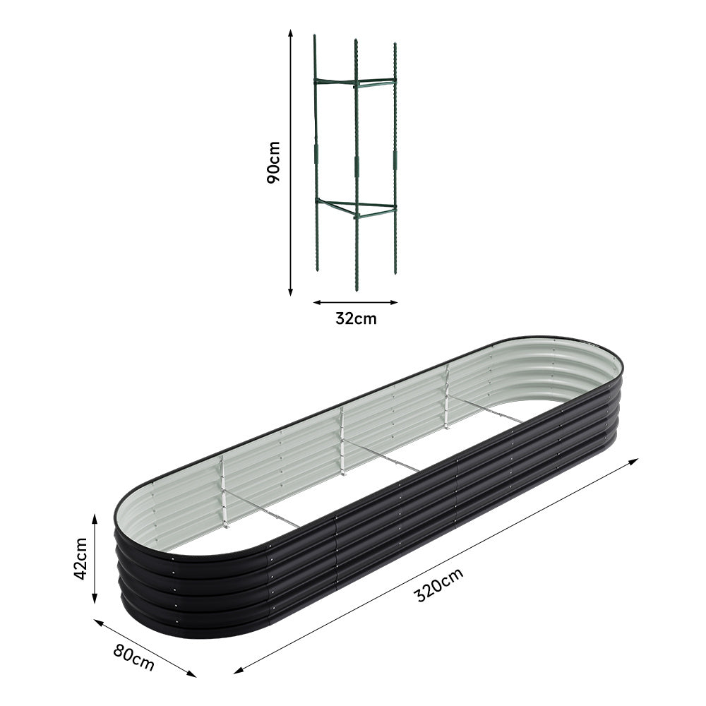Anthracite 320cm Oval Shaped Galvanized Steel Raised Garden Bed