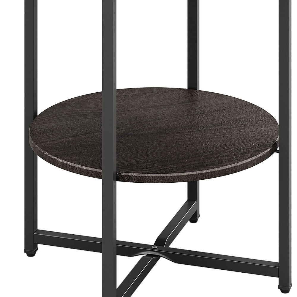 Walnut Small Round Coffee Table with 2 Tier