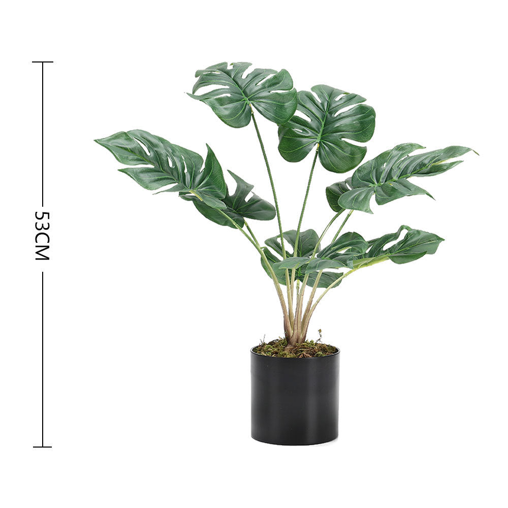 Artificial Outdoor Garden Green Plants with Plastic Pot, Monstera Deliciosa