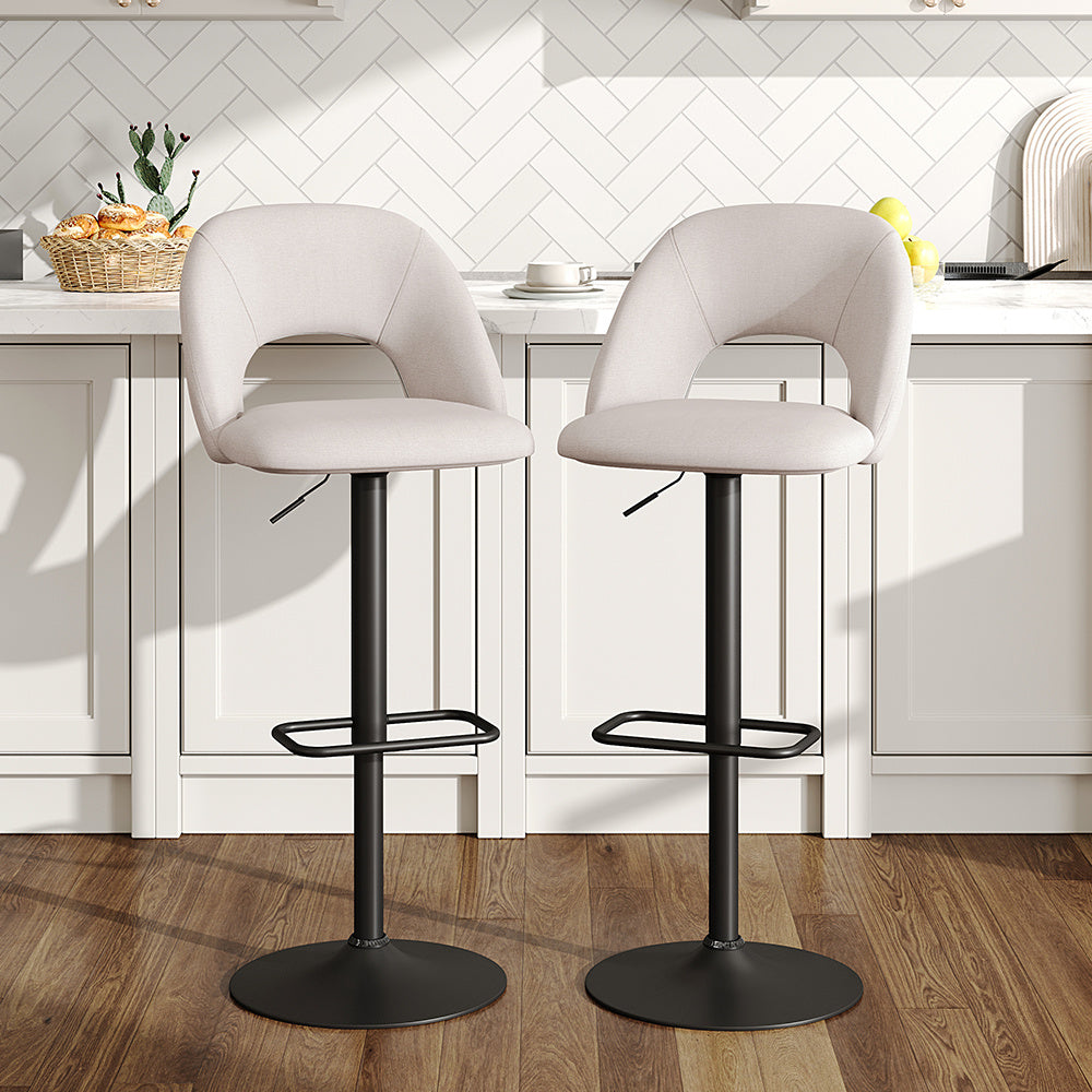 2 Set Linen Counter Swivel Height Breakfast Bar Stools,Beige