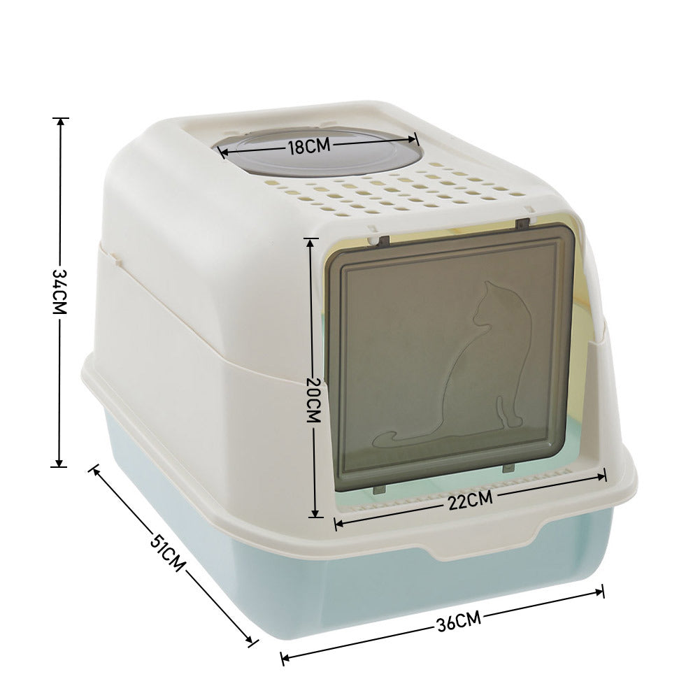 Large Hooded Top Entry Cat Litter Box with Scoop