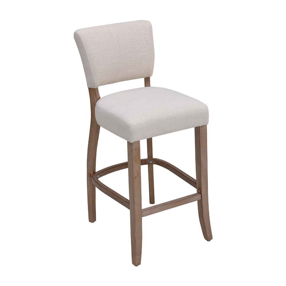 Set of 2 Height Linen Bar Stool for Kitchen, Beige