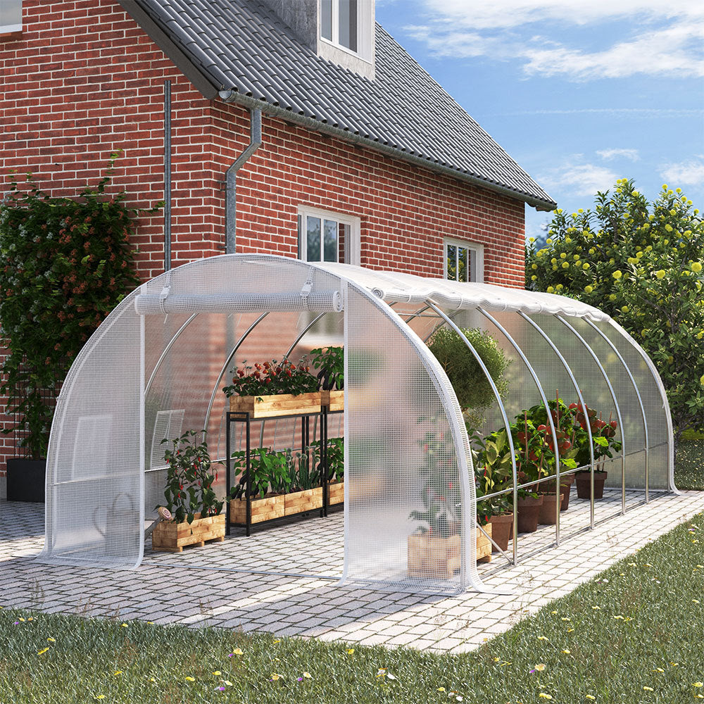 White 6M Outdoor Tunnel Greenhouse with Steel Frame