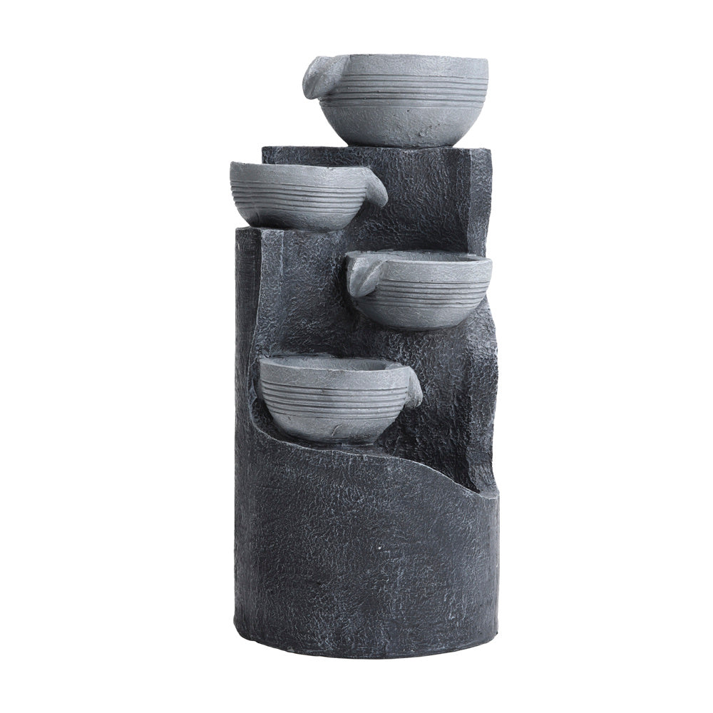 4 Tier Bowl Outdoor Solar Powered Water Fountain Rockery Decor with LED Light