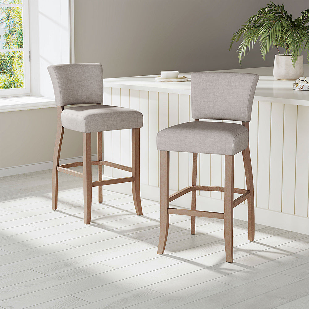Set of 2 Height Linen Bar Stool for Kitchen, Beige