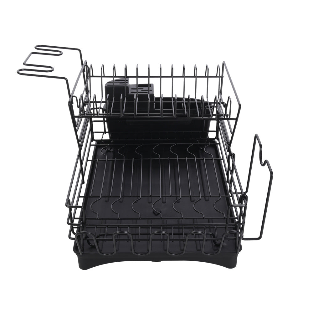 Black Multifunctional 2 Tier Detachable Dish Drainer Rack