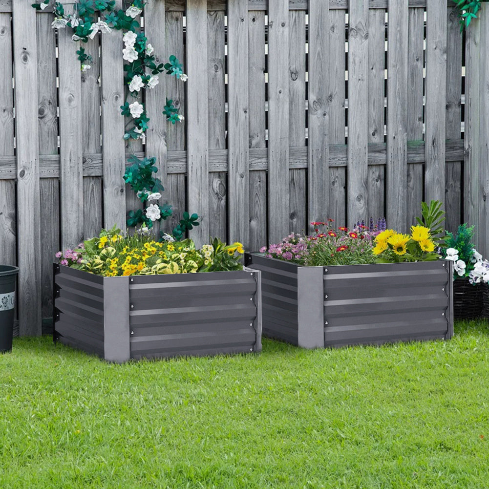 Grey 100cm W Galvanized Steel Square Raised Garden Bed Planter Box