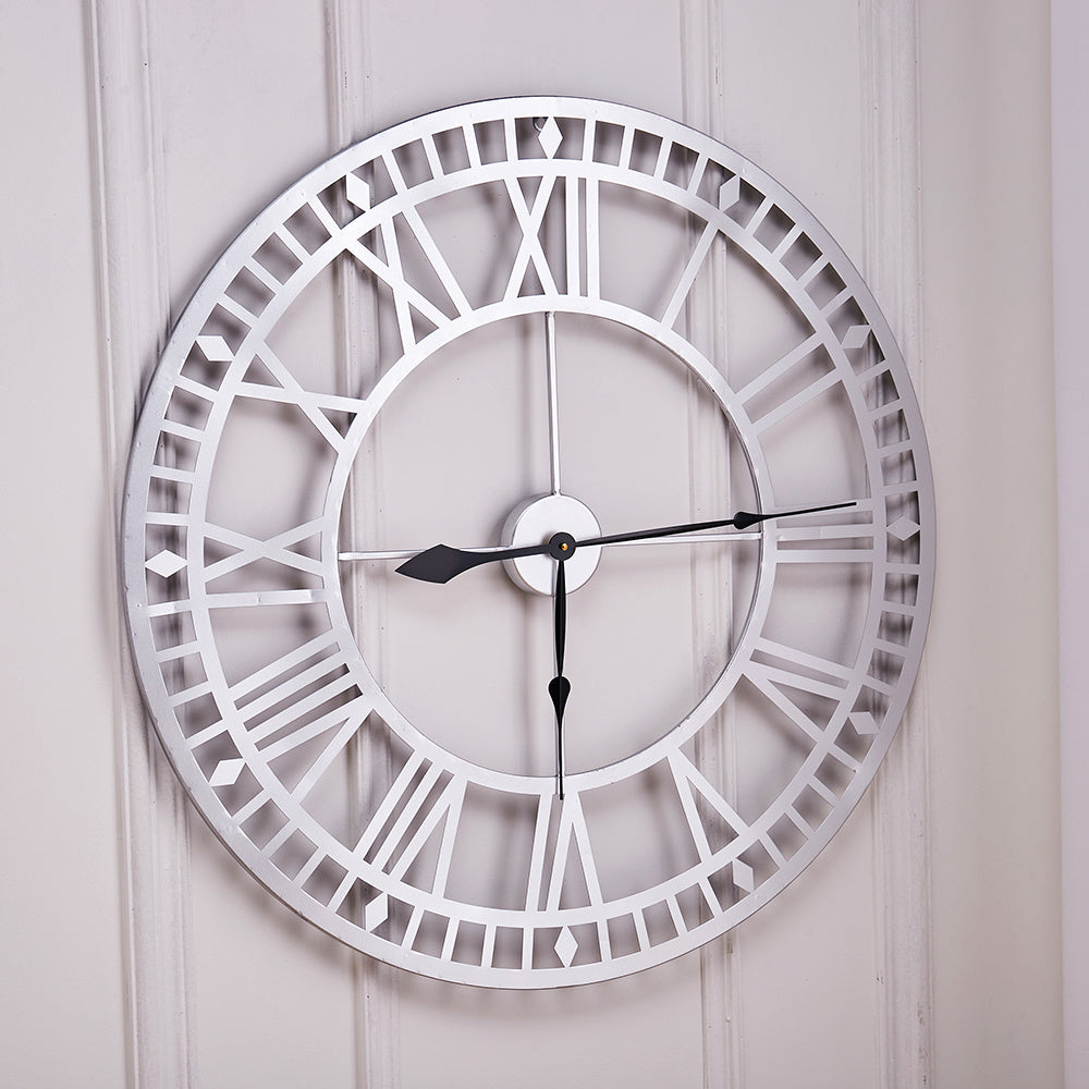 80CM Roman Numerals Metal Wall Clock, Silver