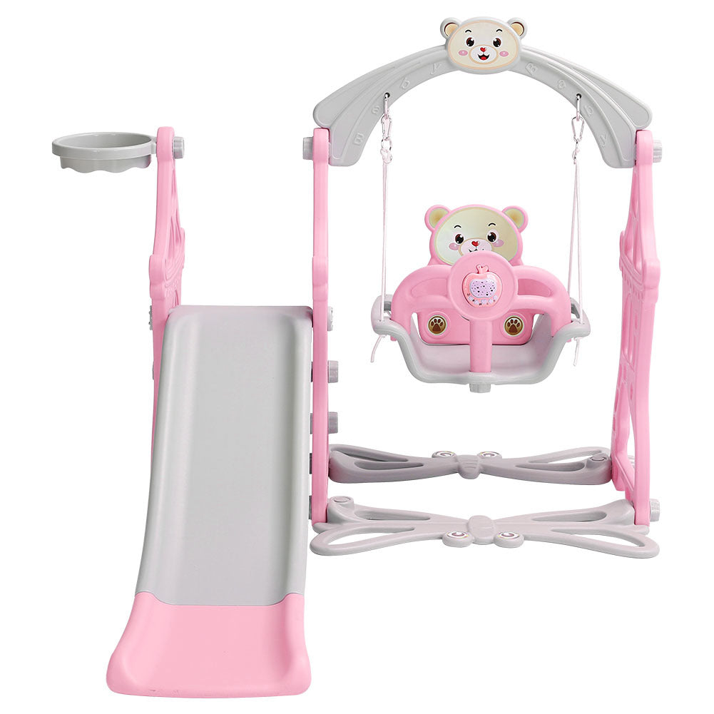 Pink Indoor and Outdoor Swing and Slide Set for Kids