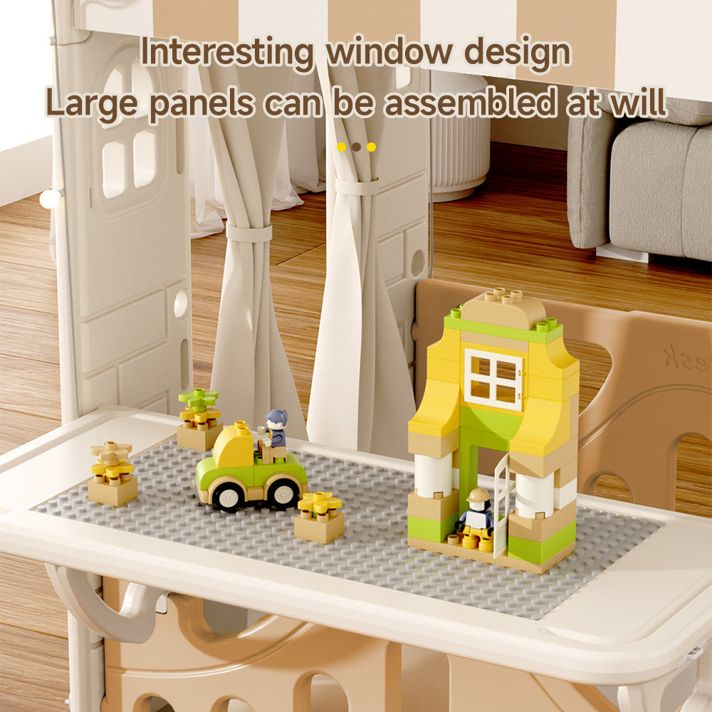 Coffee Plastic Kids Playhouse Portable Game Cottage with Curtain