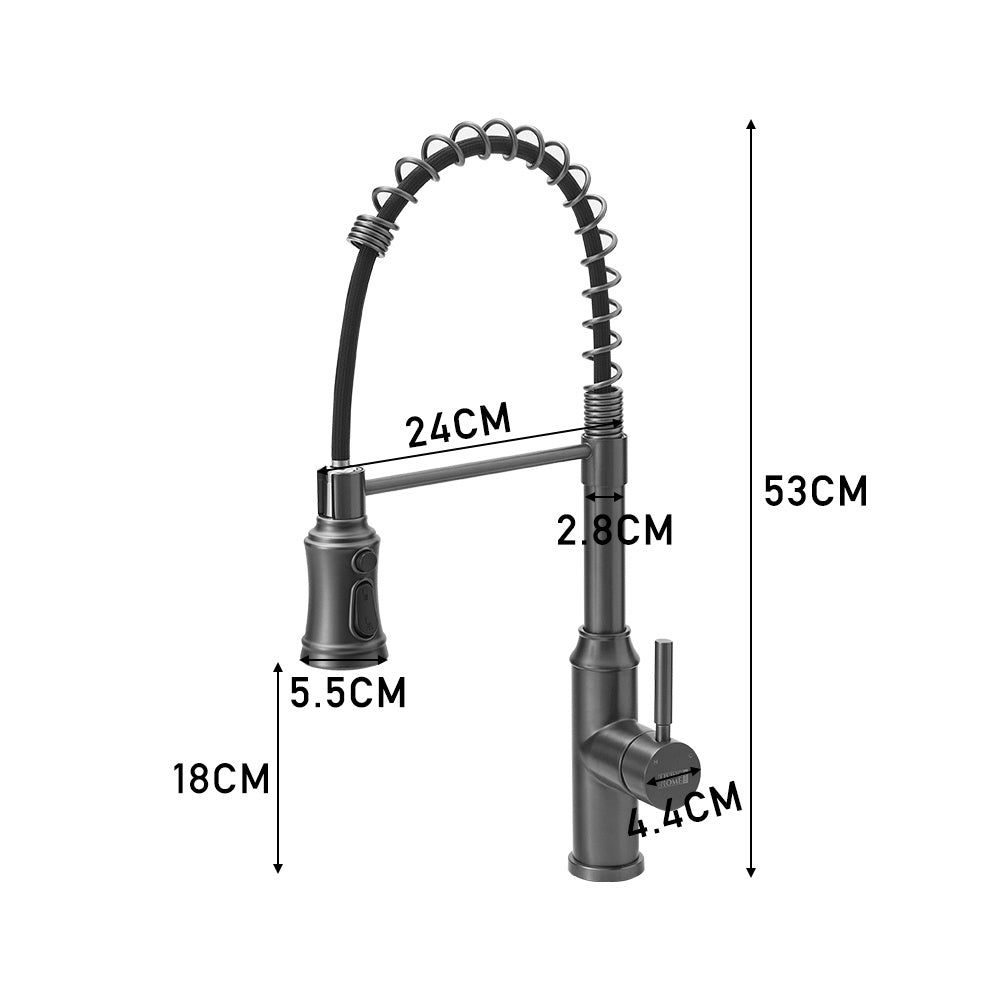Rotable Pulldown Kitchen Mixer Tap with Spring Spout Grey
