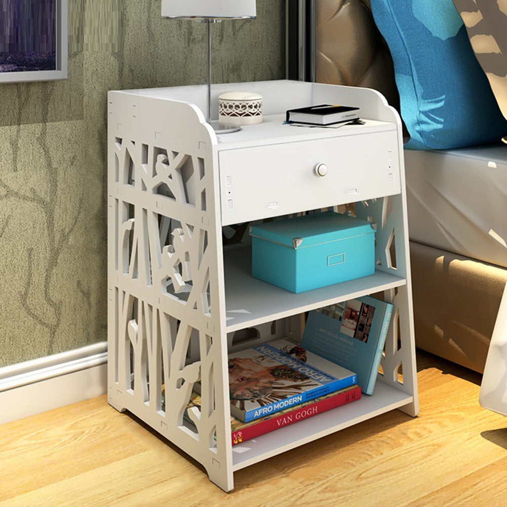 Wood Nightstand with Drawer and 2 Storage Shelves Bird decoration