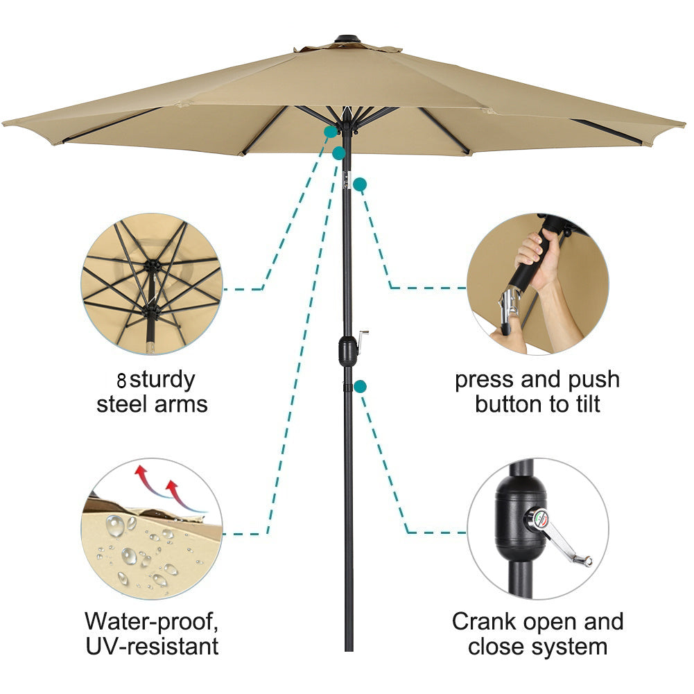 3M Large Round Garden Parasol Outdoor Beach Umbrella Patio Sun Shade Crank Tilt No Base Taupe
