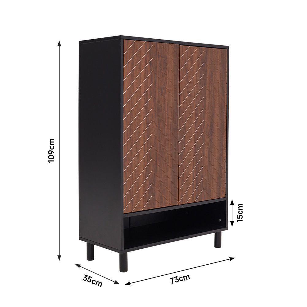 Brown 6 Tier Black Shoe Cabinet with Doors