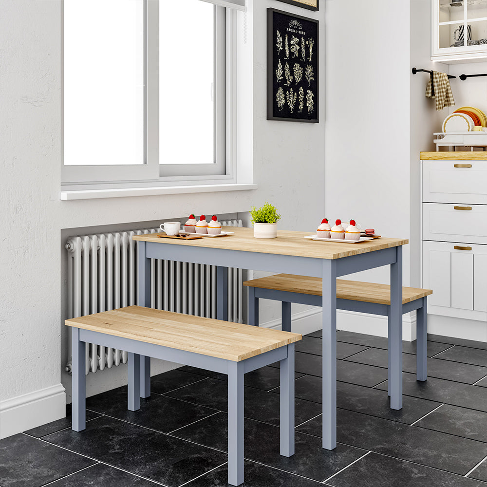 Grey Set of 3 Modern Wood Dining Table and Benches