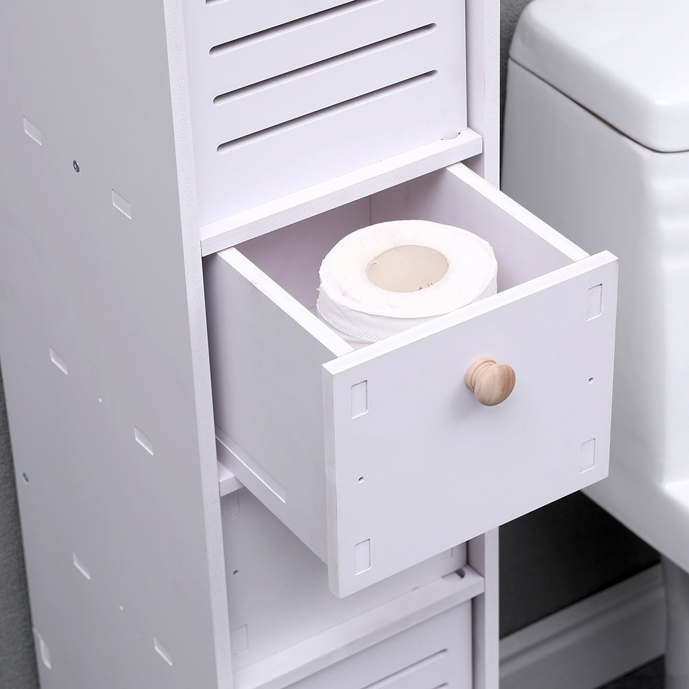 White 118cm H Freestanding Wooden Tall Bathroom Cabinet