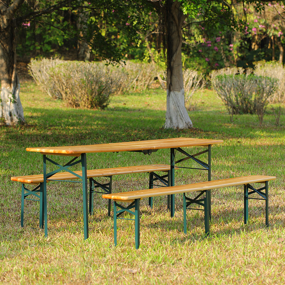 3 Pcs Outdoor Wooden Foldable Table Benches Set