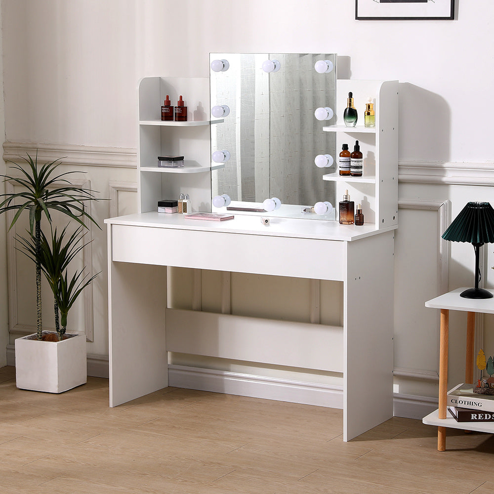 Hollywood Vanity Desk with LED Mirror Shelves and Storage Drawer