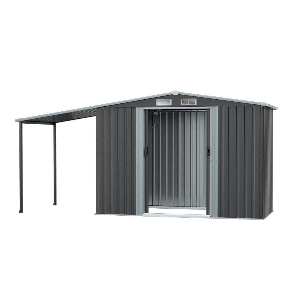 Grey 256cm Outdoor Metal Storage Shed with Pitched Roof