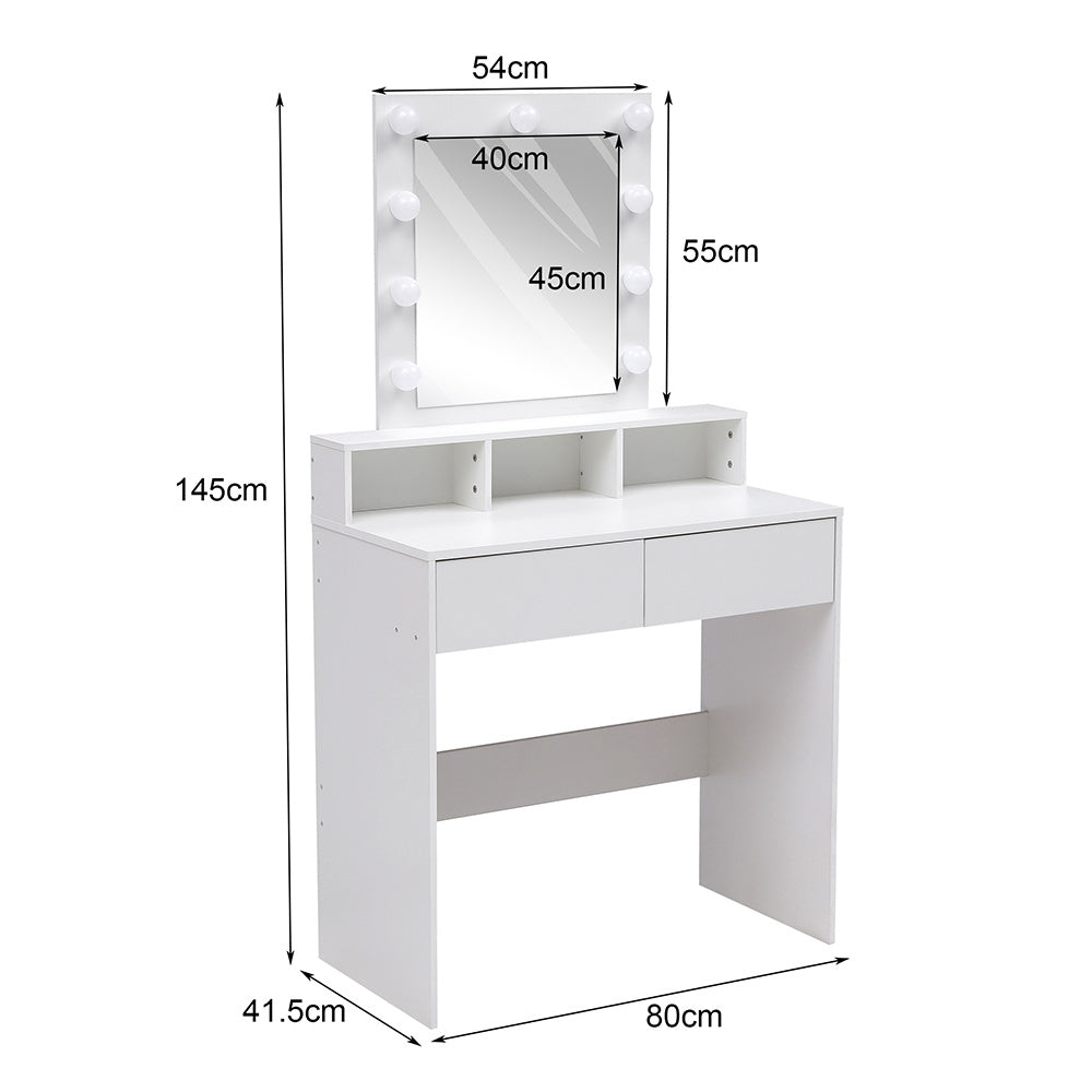 White Lighted Dressing Table with LED Mirror Drawers and Storage Compartments