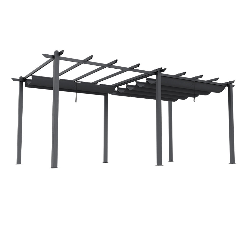6x3M Black Outdoor Aluminum Patio Pergola with Charcoal Grey Canopy