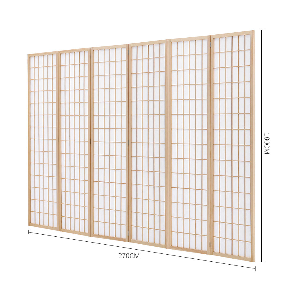 6 Panel Solid Wood Folding Room Divider Privacy Screen