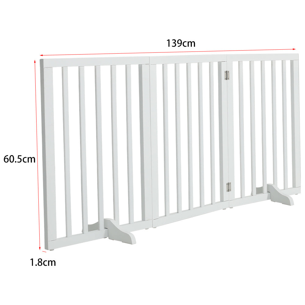 Foldable Wood Pet Free Standing Indoor Gate White 3 Panels