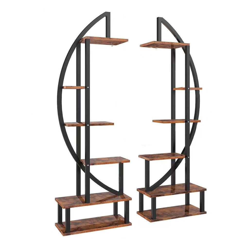 2 Pcs Brown Crescent Wood Tiered Plant Stand