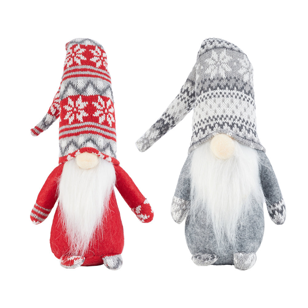 Set of 2 Christmas Gnome Dolls Red and Grey Festive Home Decorations