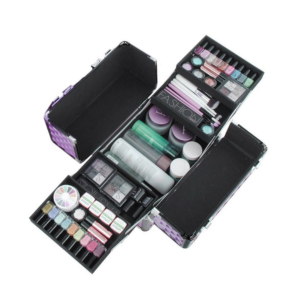 Purple 4 in 1 Professional Cosmetic Makeup Train Case