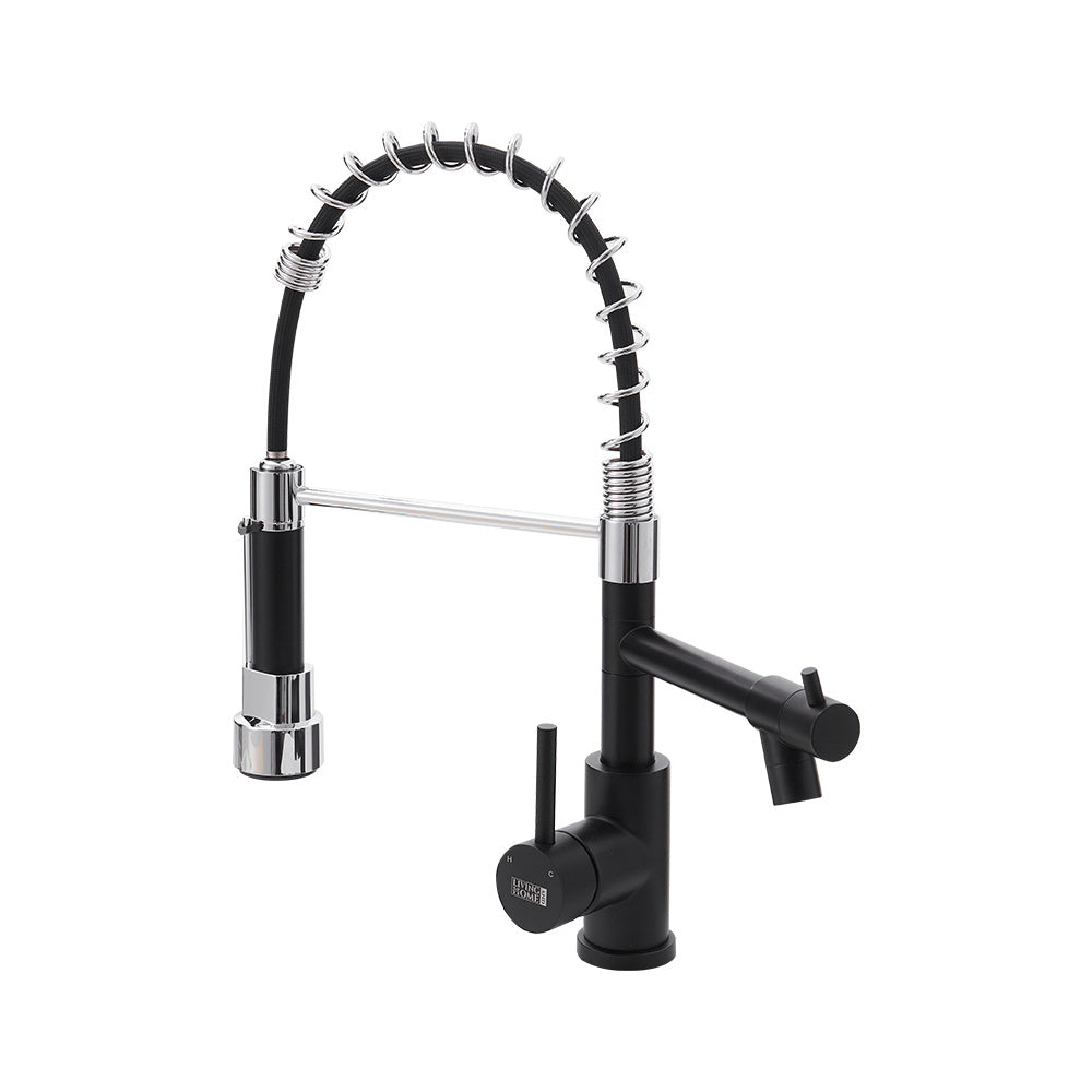 Chrome Black Stainless Steel Kitchen Faucet with Pull Down Spring Spout