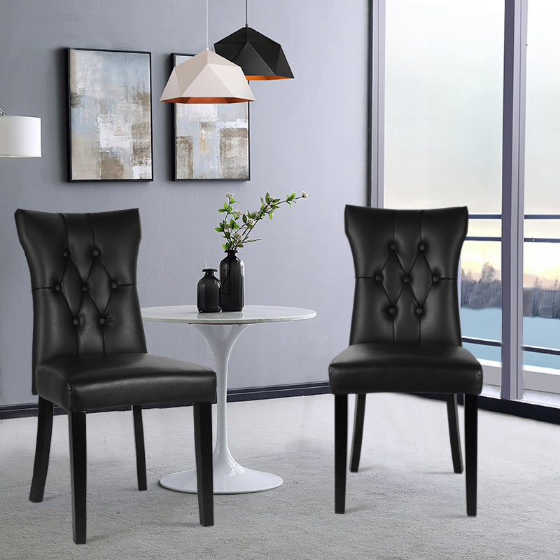 Set of 2 PU Leather Buttoned Dining Chair Black