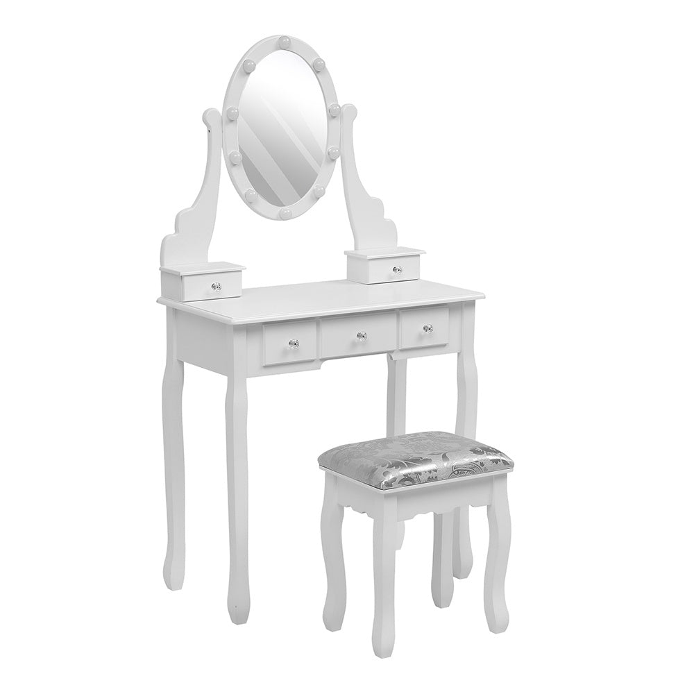 White Lighted Makeup Vanity Desk with Mirror and Stool