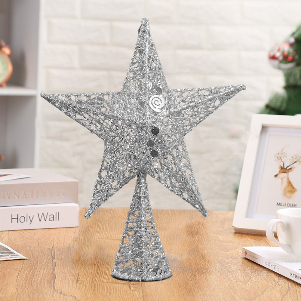 Iron Christmas Tree Topper Star Ornament Home Decor, Silver 20x30CM