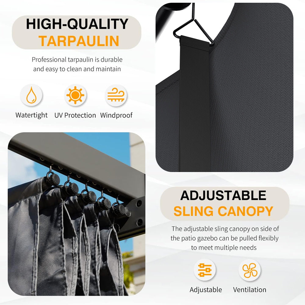 3x3M Black Outdoor Aluminum Patio Pergola with Light Grey Canopy