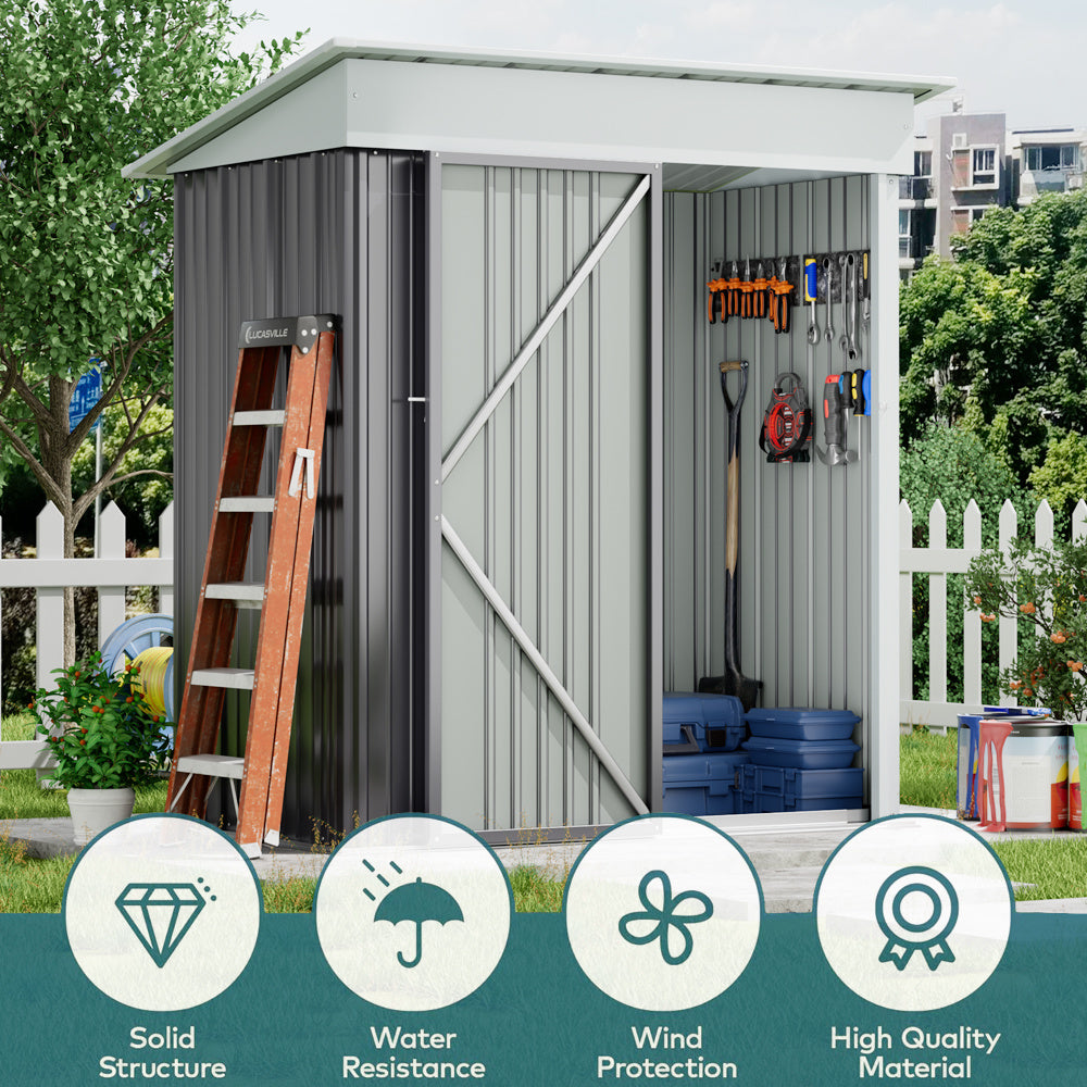 Grey Outdoor Metal Storage Shed with Lockable Door