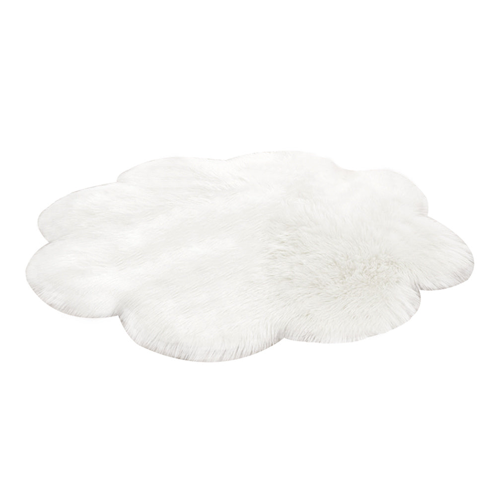 Artificial Sheepskin Floral Fluffy Rug, White