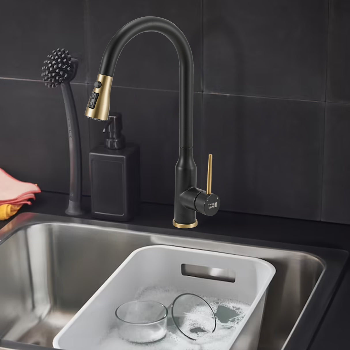 43cm Retractable Pull-down Kitchen Faucet,Black