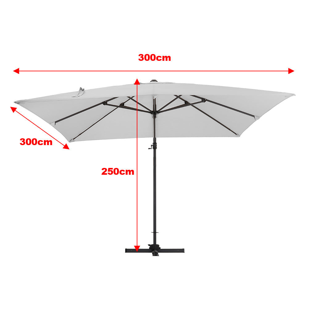 3M Large Garden Roma Tilting Aluminium Cantilever Parasol With Petal Base, Light Grey