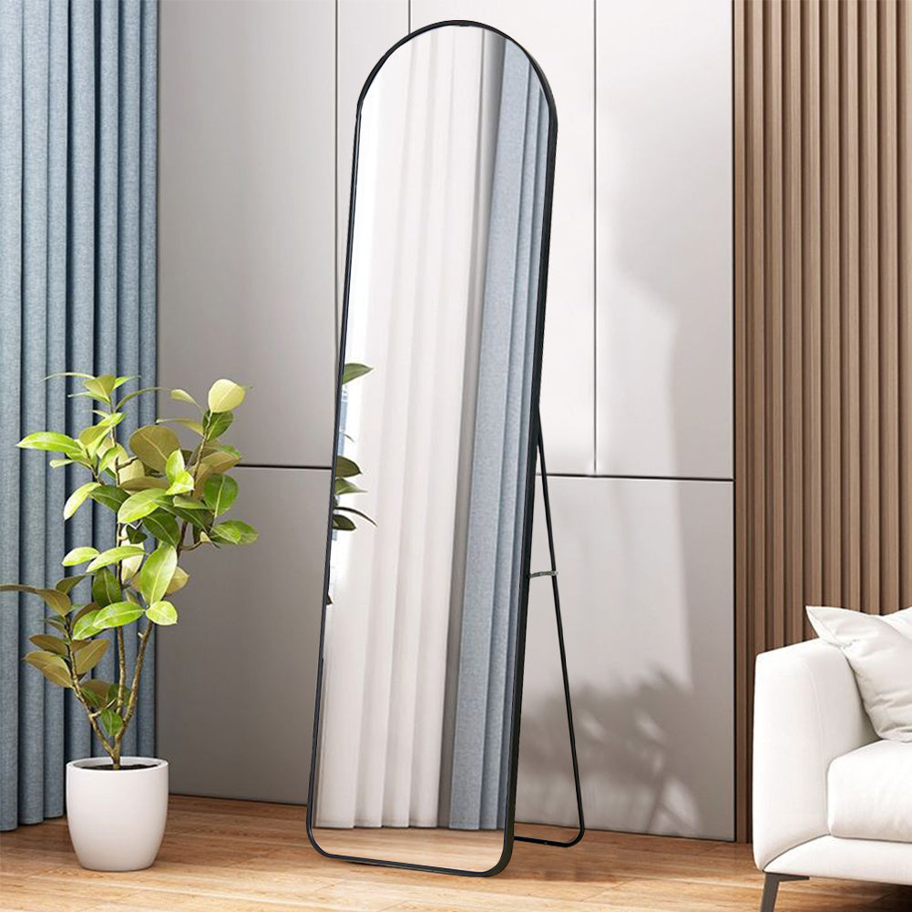 Modern Arched Metal Floor Mirror Black