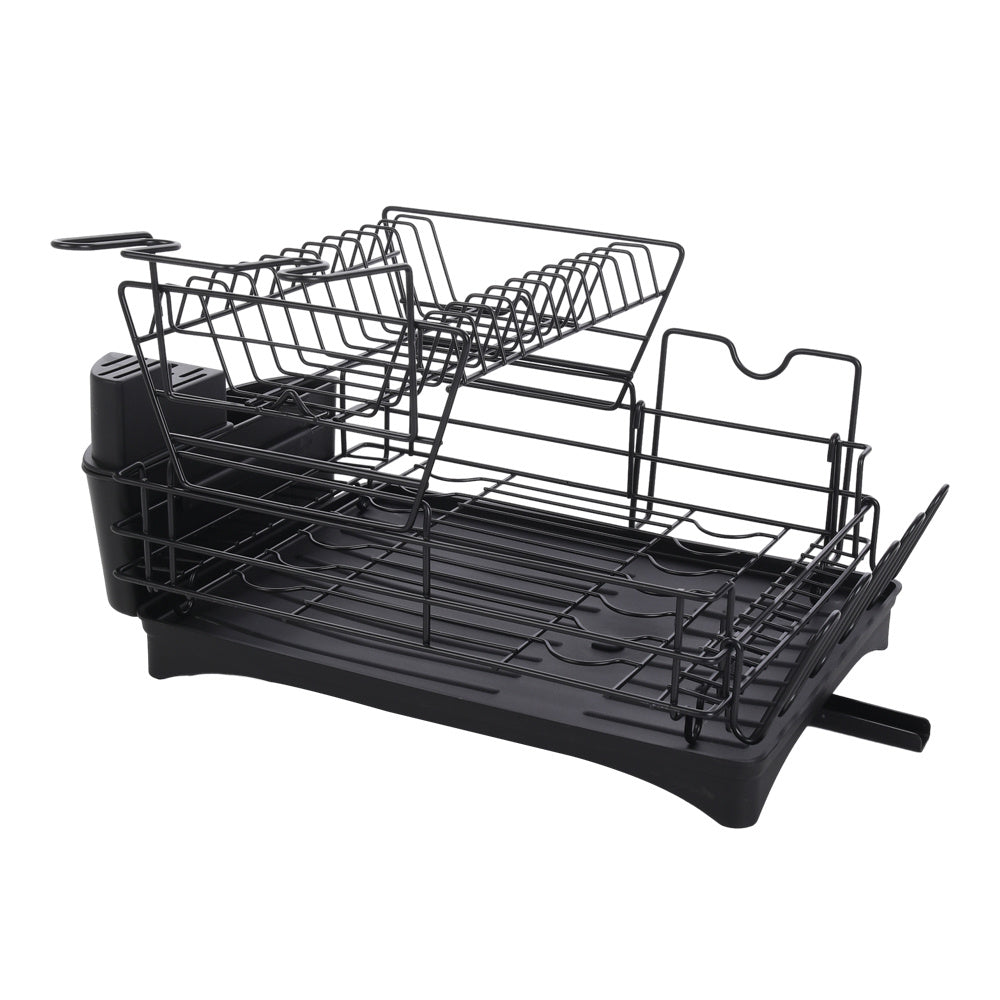 Black Multifunctional 2 Tier Detachable Dish Drainer Rack