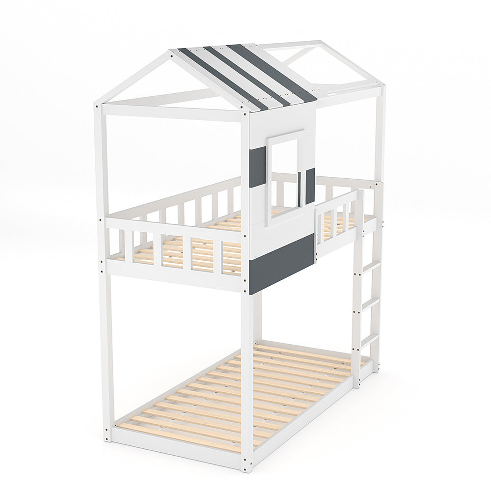 Modern Bunk Bed Slatted Board House Shaped